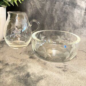 Etched Glass Cream and Sugar Set
